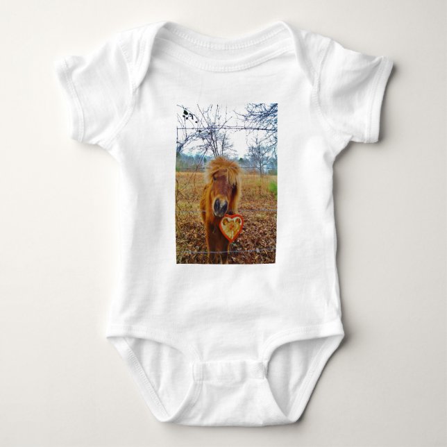 Valentine Heart  Miniature brown Horse Baby Bodysuit (Front)
