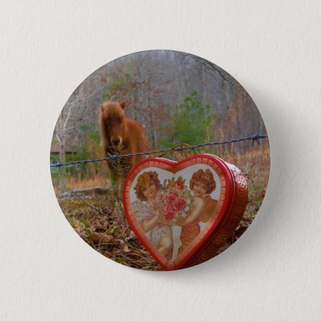 Valentine Heart  Miniature brown Horse Button (Front)