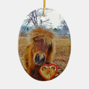 Valentine Heart Miniature brown Horse Ceramic Ornament