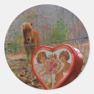Valentine Heart Miniature brown Horse Classic Round Sticker