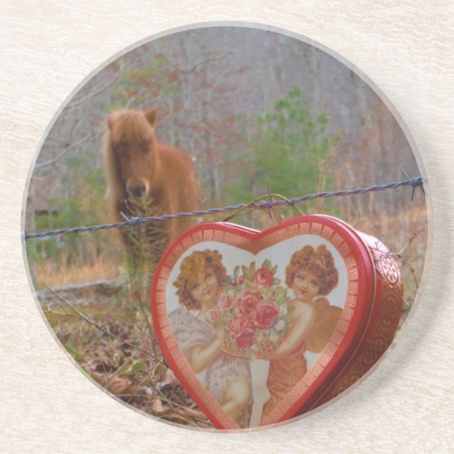 Valentine Heart  Miniature brown Horse Drink Coaster (Front)