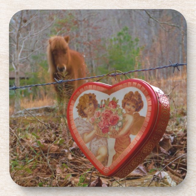 Valentine Heart  Miniature brown Horse Drink Coaster (Front)