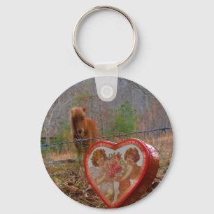 Valentine Heart Miniature brown Horse Keychain