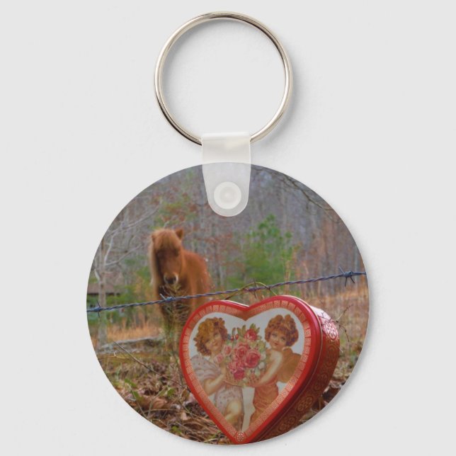 Valentine Heart  Miniature brown Horse Keychain (Front)