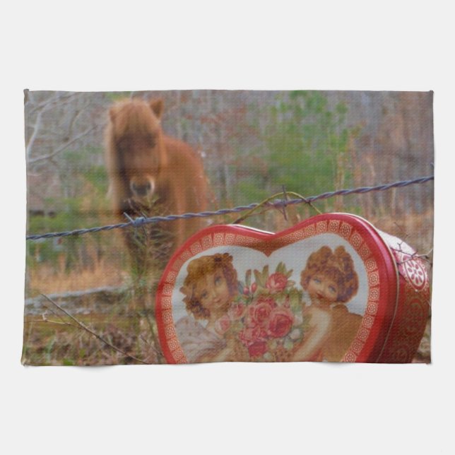 Valentine Heart  Miniature brown Horse Kitchen Towel (Horizontal)