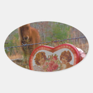 Valentine Heart Miniature brown Horse Oval Sticker