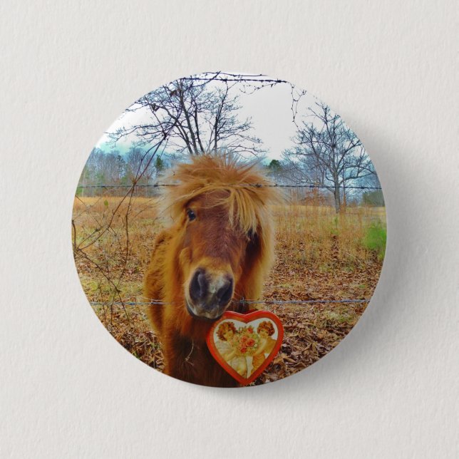 Valentine Heart  Miniature brown Horse Pinback Button (Front)