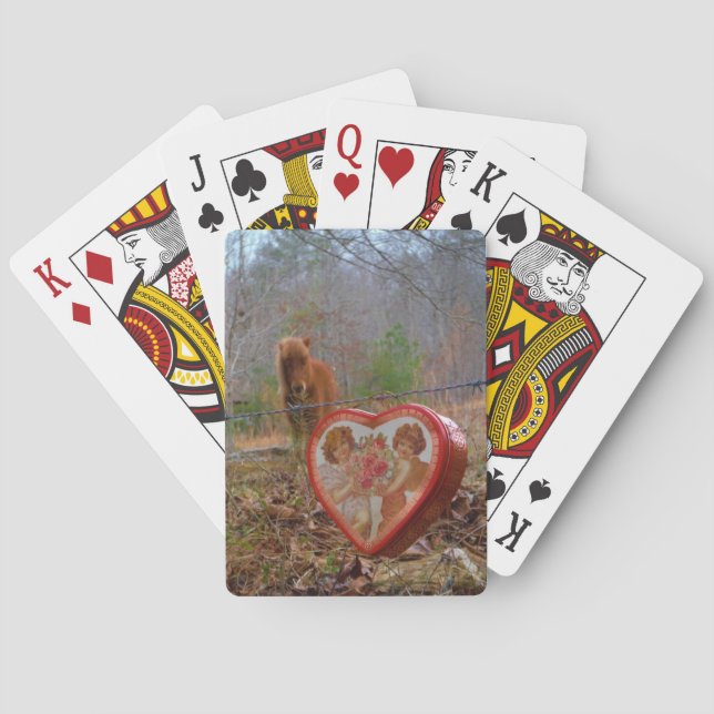 Valentine Heart  Miniature brown Horse Poker Cards (Back)
