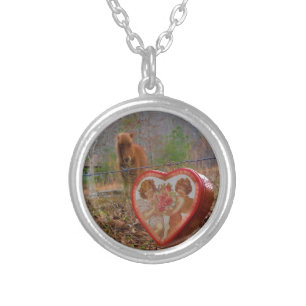 Valentine Heart Miniature brown Horse Silver Plated Necklace