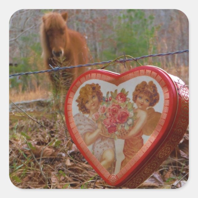 Valentine Heart  Miniature brown Horse Square Sticker (Front)
