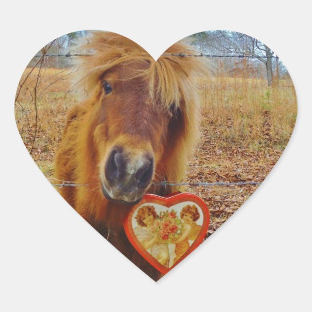 Valentine Heart  Miniature brown Horse Sticker (Front)