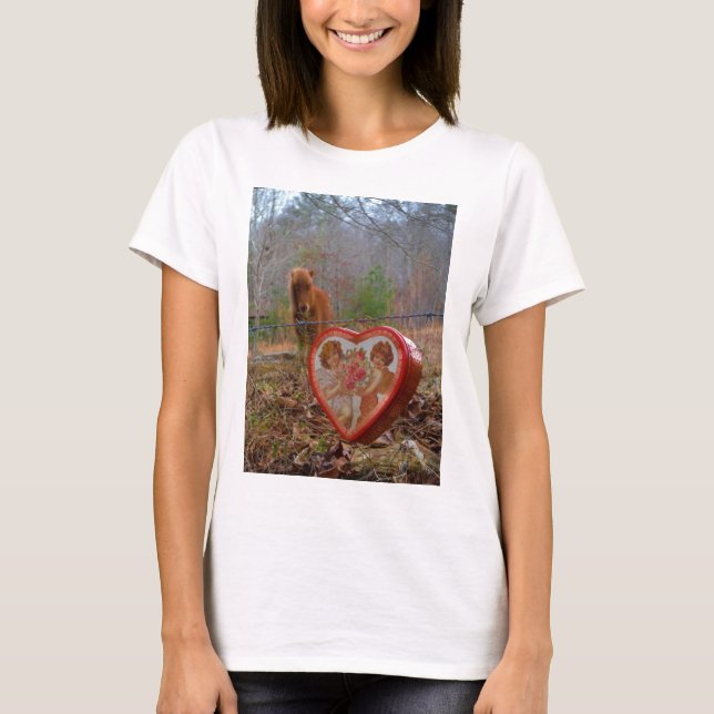 Valentine Heart  Miniature brown Horse T-Shirt (Front)