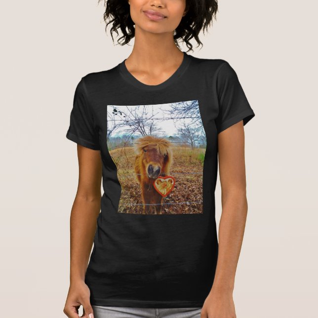 Valentine Heart  Miniature brown Horse T-Shirt (Front)