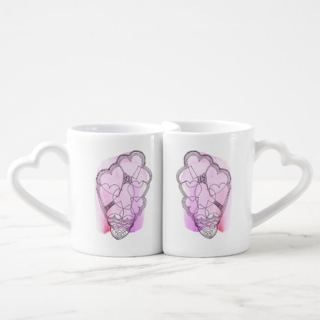Valentine Heart Nesting Mugs Pen and Ink Design (Front Nesting)