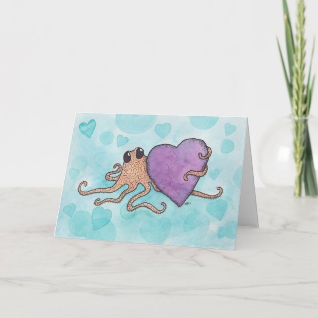 Valentine Heart Octopus Holiday Card (Front)