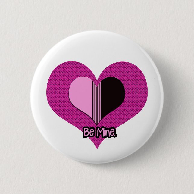 Valentine Heart Pink and Black Be Mine Button (Front)
