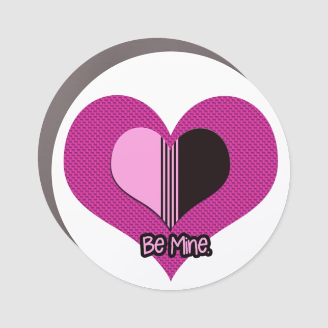 Valentine Heart Pink and Black Be Mine Car Magnet (Front)
