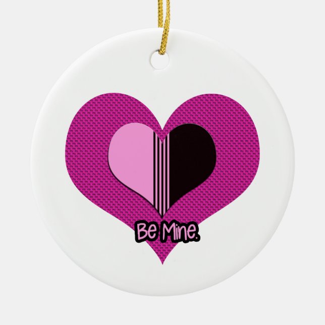 Valentine Heart Pink and Black Be Mine Ceramic Ornament (Front)
