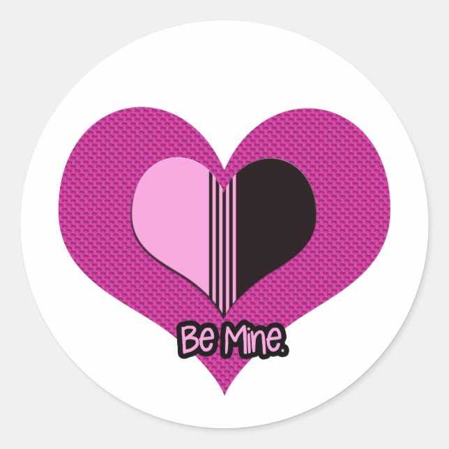 Valentine Heart Pink and Black Be Mine Classic Round Sticker (Front)