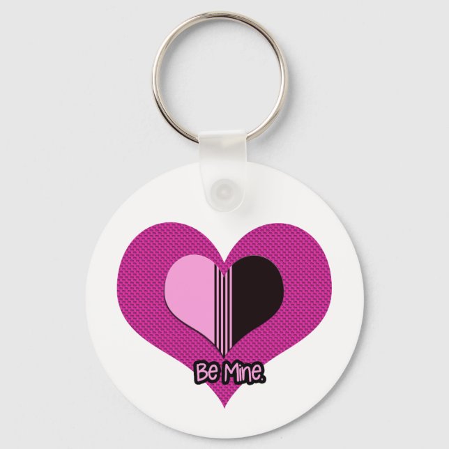 Valentine Heart Pink and Black Be Mine Keychain (Front)