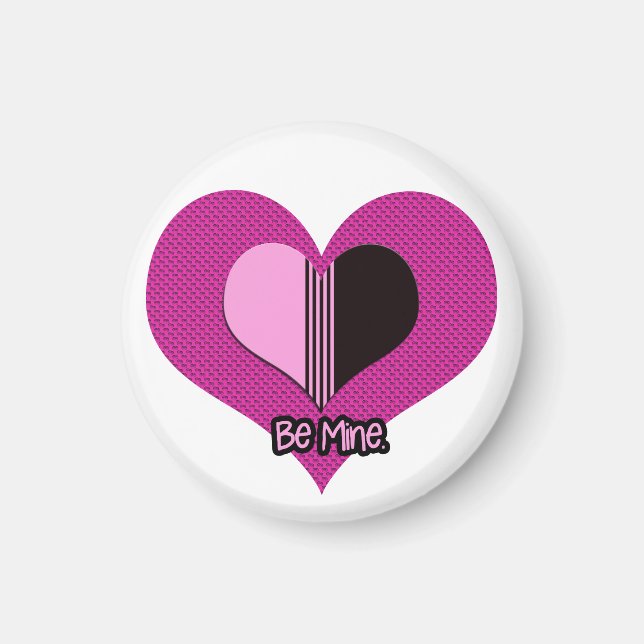 Valentine Heart Pink and Black Be Mine Magnet (Front)