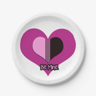 Valentine Heart Pink and Black Be Mine Paper Plates