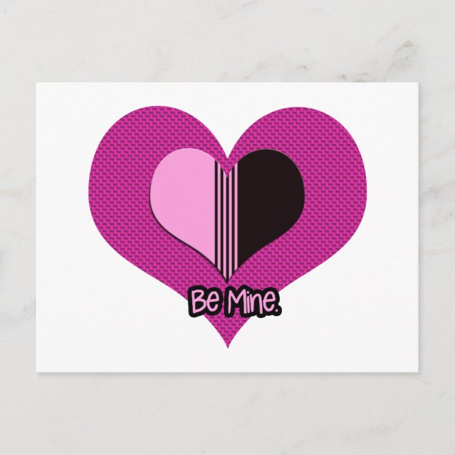 Valentine Heart Pink and Black Be Mine Postcard (Front)