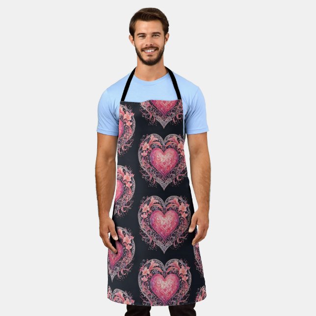Valentine Heart Pink Love Flowers Ornaments  Apron (Worn)