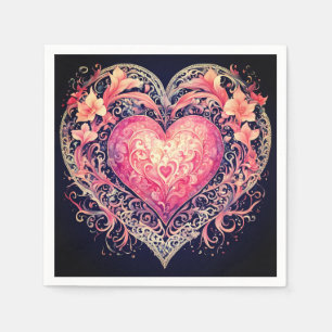 Valentine Heart Pink Love Flowers Ornaments  Napkins