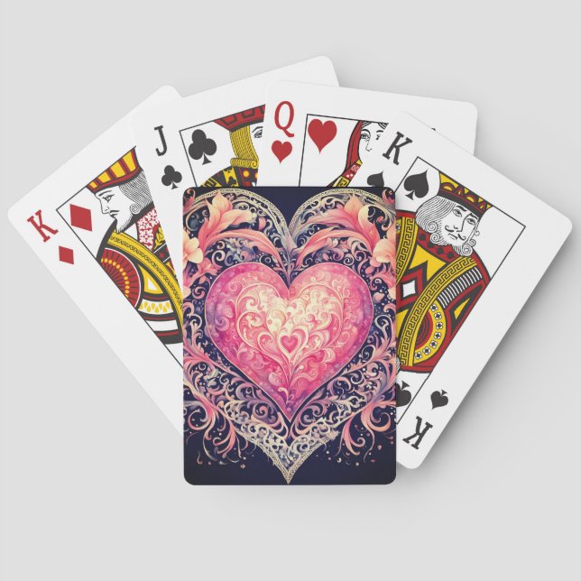 Valentine Heart Pink Love Flowers Ornaments  Poker Cards (Back)
