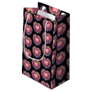Valentine Heart Pink Love Flowers Ornaments Small Gift Bag