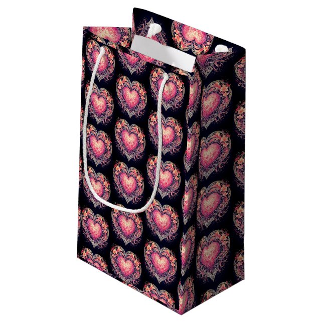Valentine Heart Pink Love Flowers Ornaments  Small Gift Bag (Back Angled)