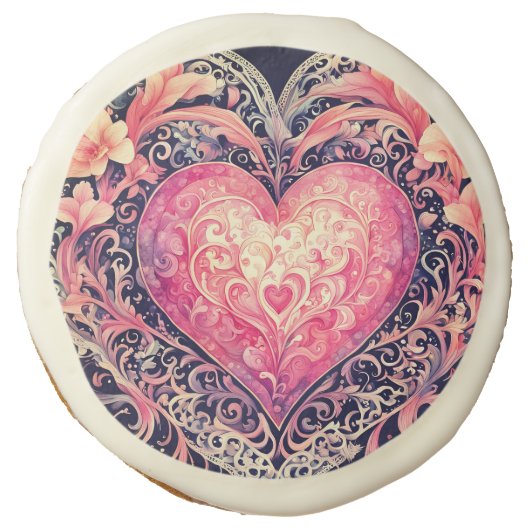 Valentine Heart Pink Love Flowers Ornaments Sugar Cookie (Front)