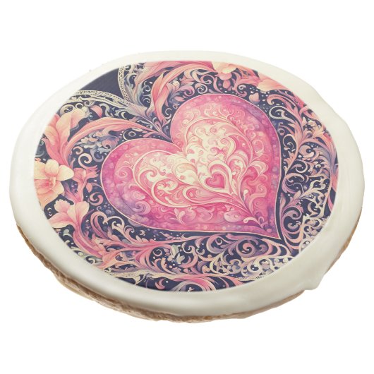 Valentine Heart Pink Love Flowers Ornaments  Sugar Cookie (Angled)