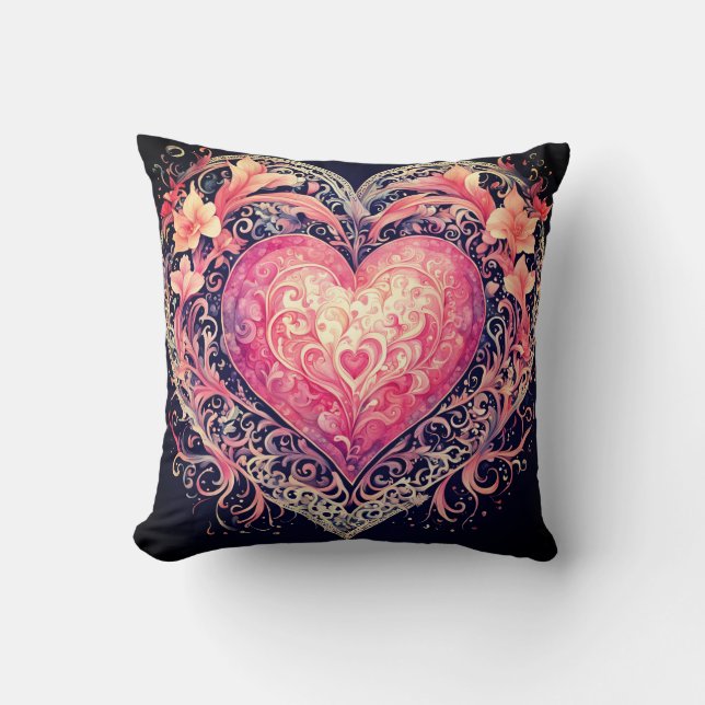Valentine Heart Pink Love Flowers Ornaments  Throw Pillow (Front)