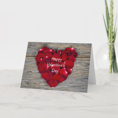 Valentine Heart Red Rose Petal Holiday Card