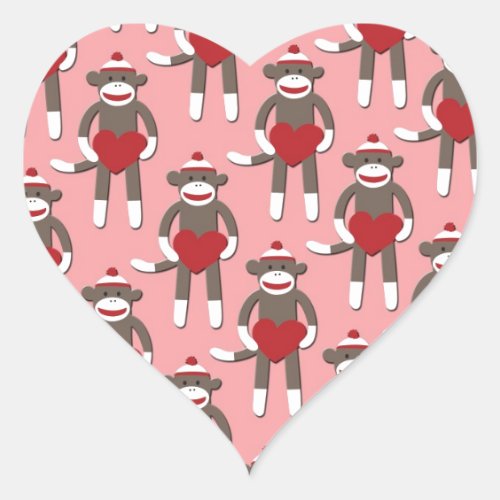 Valentine Heart Sock Monkey Print Heart Sticker