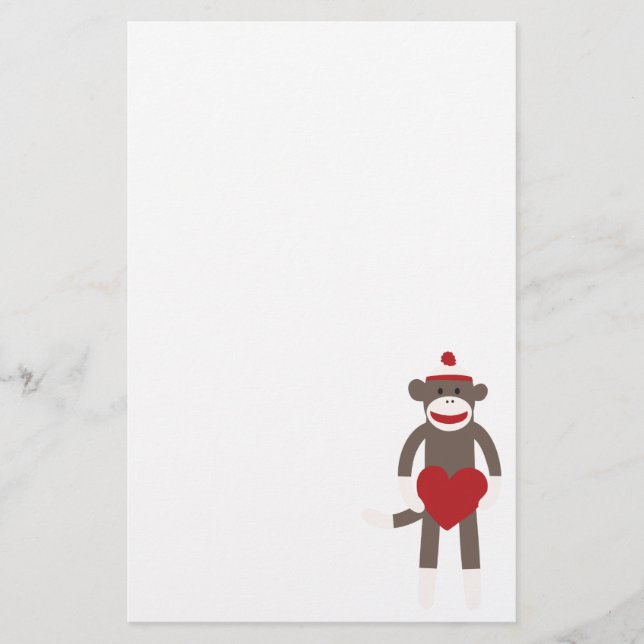 Valentine Heart Sock Monkey Stationery (Front)