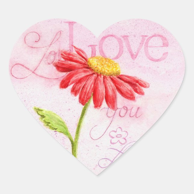 Valentine Heart Stickers Love Red Daisy (Front)