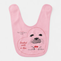 Valentine heart with words "Sealed with a Kiss" Baby Bib