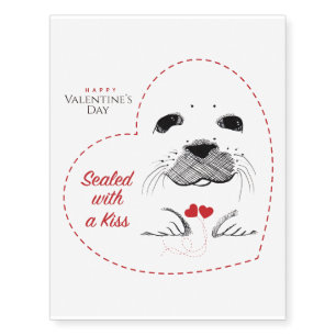 Valentine heart with words "Sealed with a Kiss" Temporary Tattoos