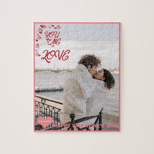 Valentine Heart You Me I Love You Typography Pink Jigsaw Puzzle
