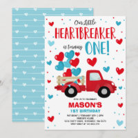 Valentine Heartbreaker 1st Birthday Red Blue Truck