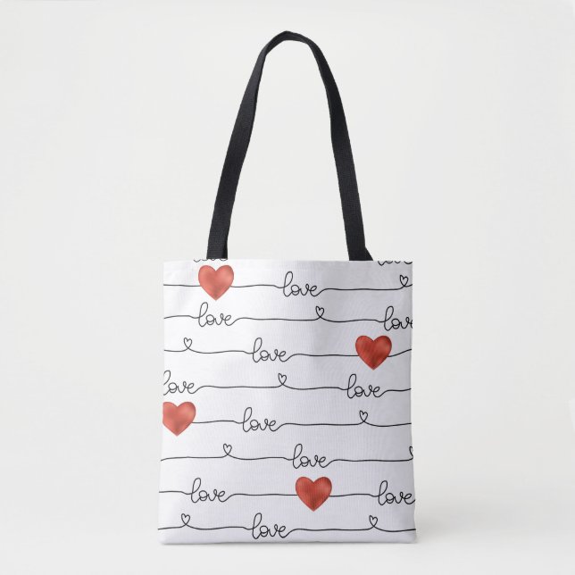 Valentine Hearts: 3D Line Design Tote Bag (Front)