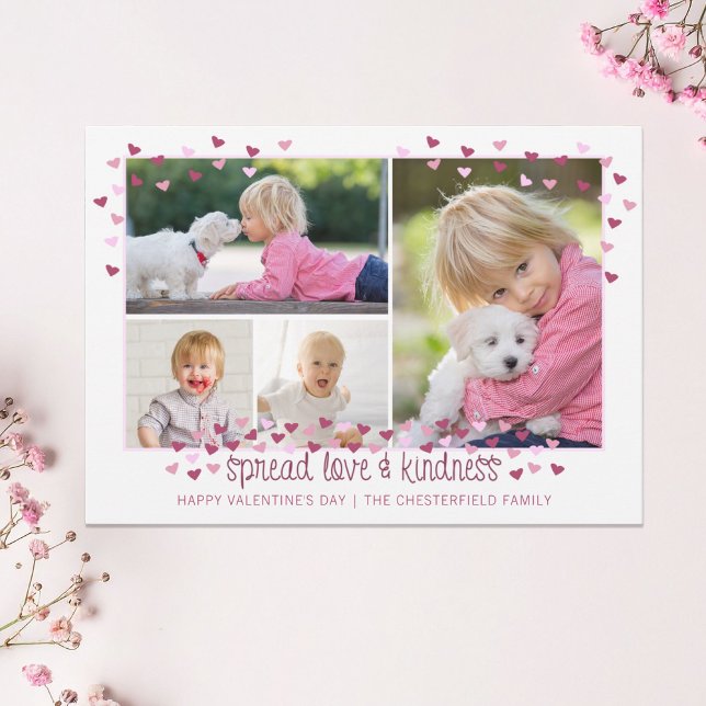 Valentine Hearts 4 Photos Holiday Card (Creator Uploaded)