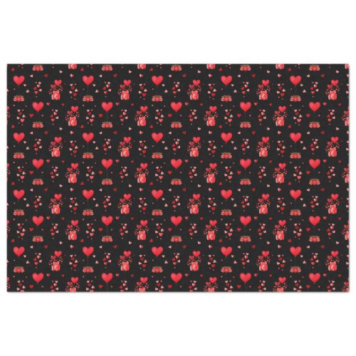 Valentine Hearts and Balloons on Black Tissue Paper