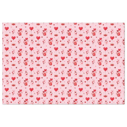 Valentine Hearts and Balloons on Pink Tissue Paper