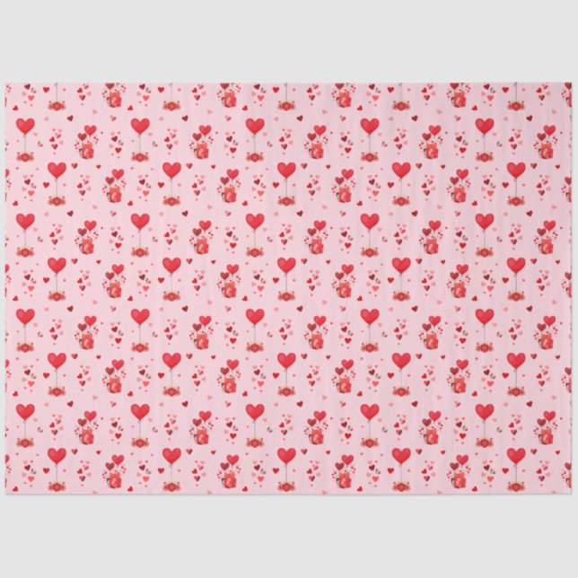 Valentine Hearts and Balloons on Pink Tissue Paper (Front)