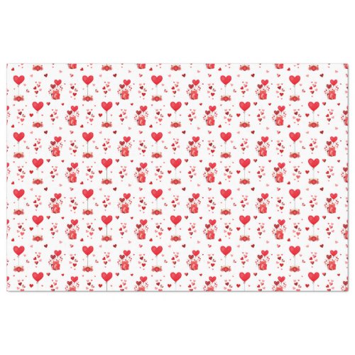 Valentine Hearts and Balloons on White Tissue Paper