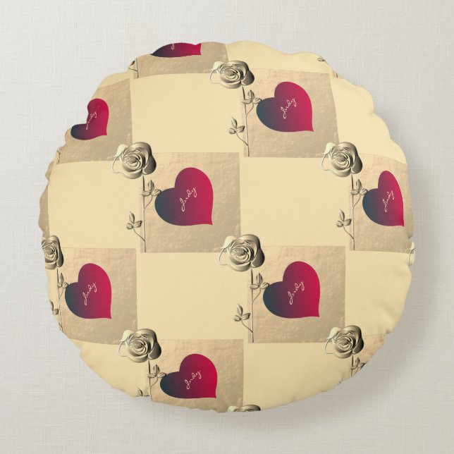 Valentine Hearts and Roses Round Pillow (Front)